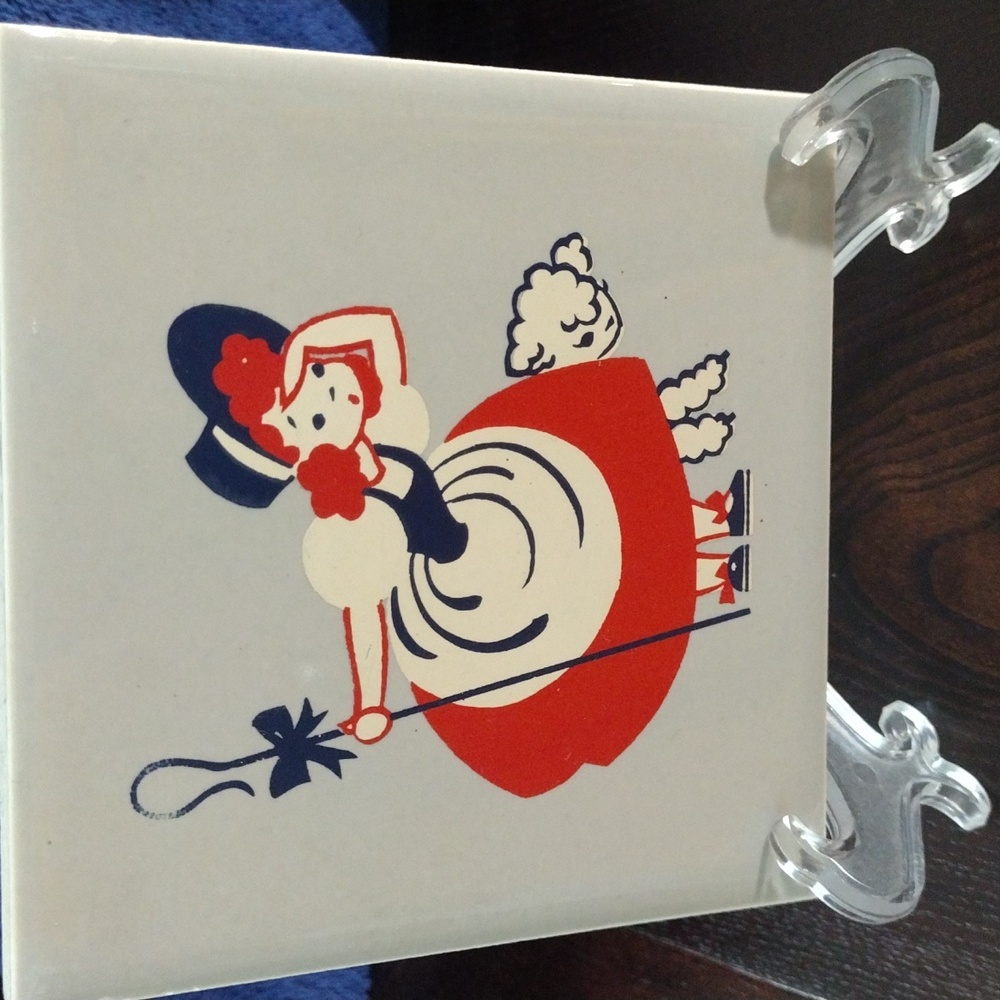 Vintage 1940s Little Bo Peep Ceramic Tile Trivet and Wall Decoration
